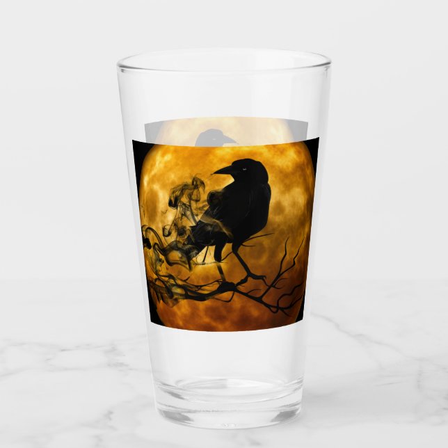 Creepy Gothic Black Raven and Moon Halloween Glas (Vorderseite)