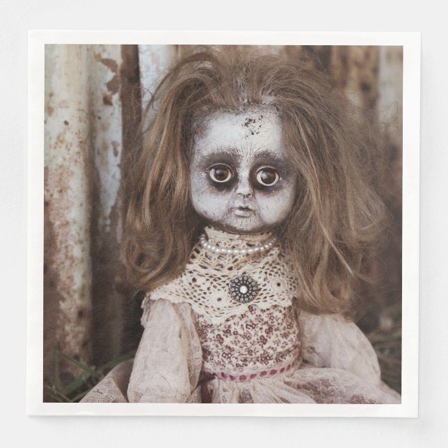 Creepy Gothic Porcelain Puppe Viktorianisch Goth Serviette (Vorderseite)