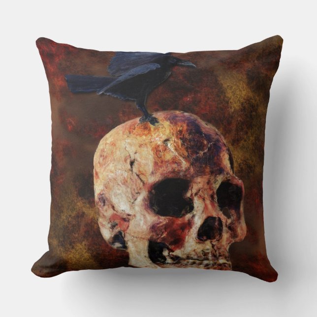 Creepy Gothic Skull and Crow - Halloween-Horror Kissen (Vorderseite)