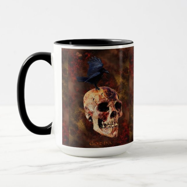 Creepy Gothic Skull and Crow - Halloween-Horror Tasse (Links)