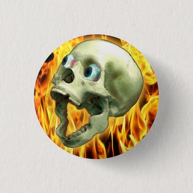 Creepy Gothic Skull, Flames, Halloween Horror Button (Vorderseite)