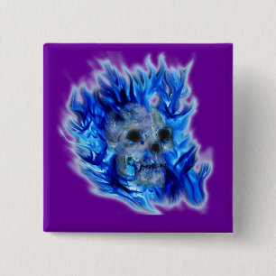 Creepy Gothic Skull, Flammen, Halloween-Horror Button