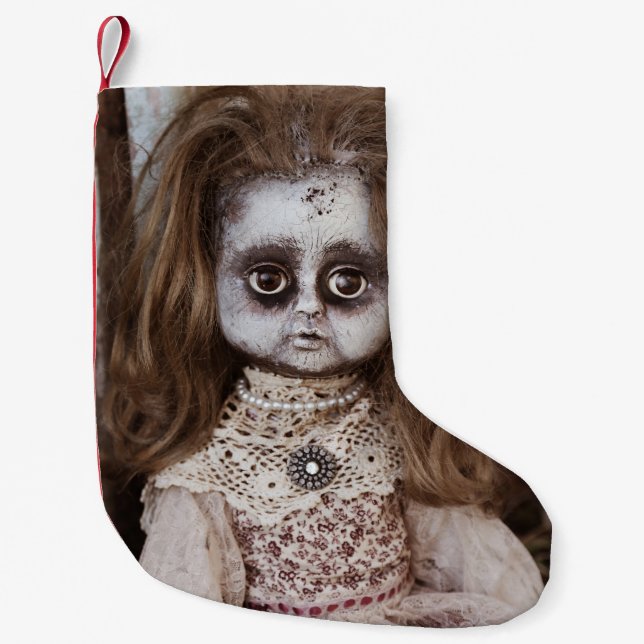 Creepy gotische Porzellan-Puppe viktorianisches Kleiner Weihnachtsstrumpf (Vorderseite)