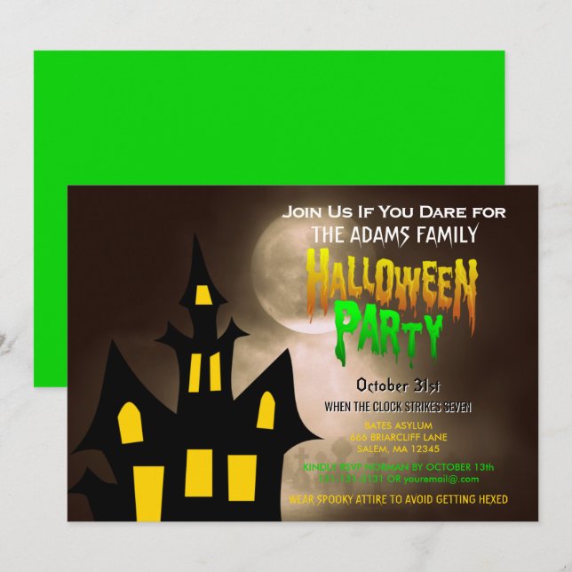 Creepy Graveyard-Spuk Haus-Halloween-Party Einladung (Vorne/Hinten)