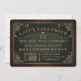 Creepy Green & Gold Happy Halloween Party Einladun Einladung
