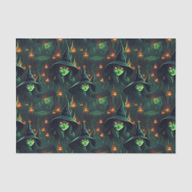 Creepy Green Hexen Spooky Ghosts Eerie Halloween Seidenpapier (Vorderseite)