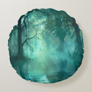 Creepy Green Swamp Rundes Kissen