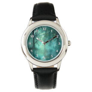 Creepy Green Swamp Weiße Zahlen Armbanduhr