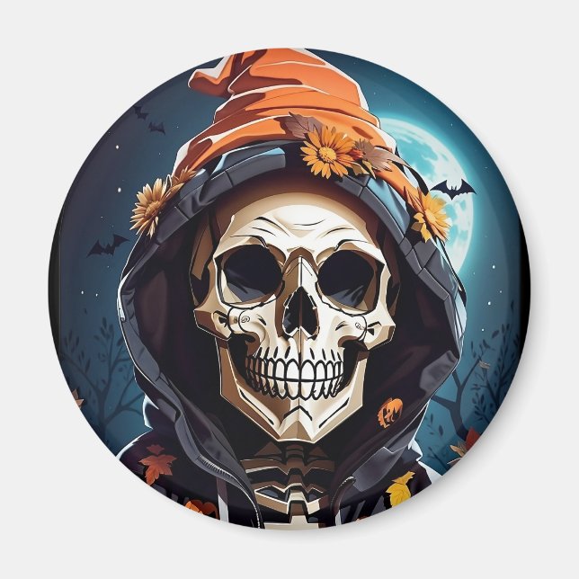 Creepy Grinning Skeleton Halloween Magnet (Vorne)