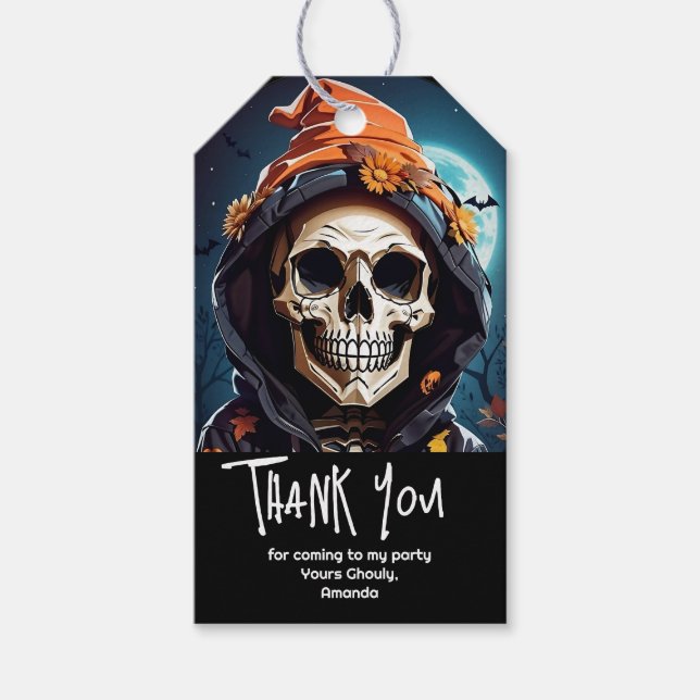 Creepy Grinning Skeleton Party Danke Geschenkanhänger (Vorderseite)