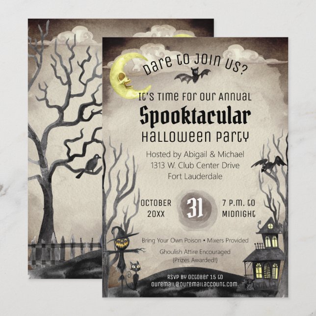 Creepy Halloween Kostüm Party Spooky Sepia Tone Einladung (Vorne/Hinten)