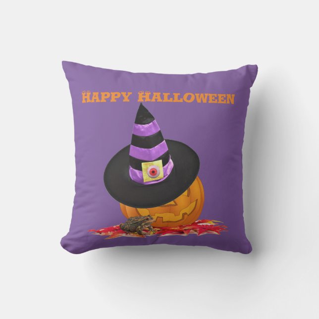 Creepy Halloween Kürbislaterne und Hexenhut l Kissen (Vorderseite)