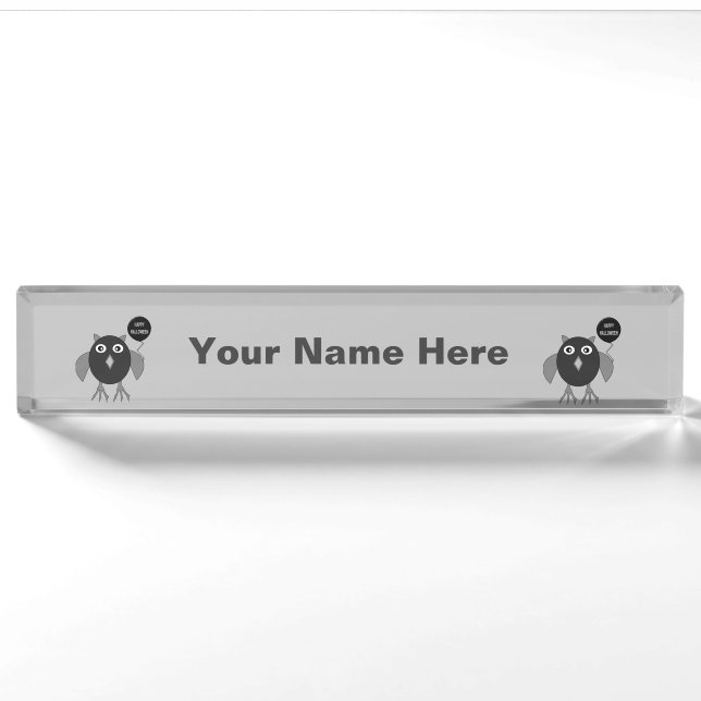 Creepy Halloween-Party Owl Custom Desk Namplate Namensplakette (Vorderseite)