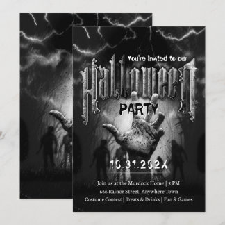 Creepy Halloween Party Zombies Black Scary Night Einladung