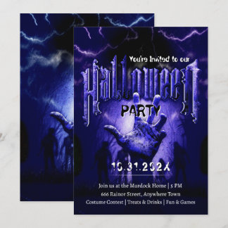 Creepy Halloween Party Zombies Blue Scary Night Einladung