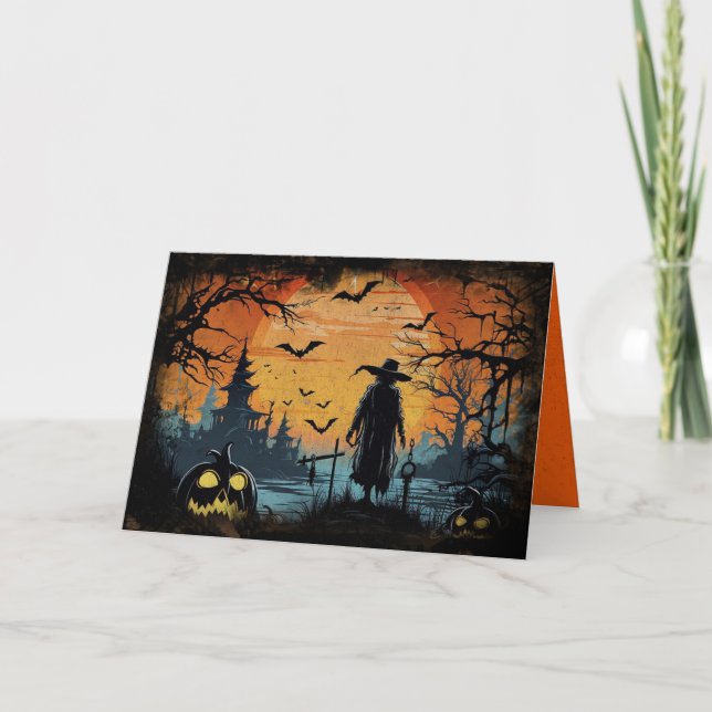 Creepy Halloween Scene Sunset & Pumpkins Karte (Vorderseite)