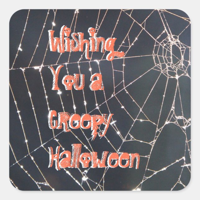Creepy Halloween Spider Web Quadratischer Aufkleber (Vorderseite)