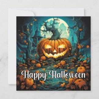 Creepy Happy Halloween Pumpkin Illustration Karte