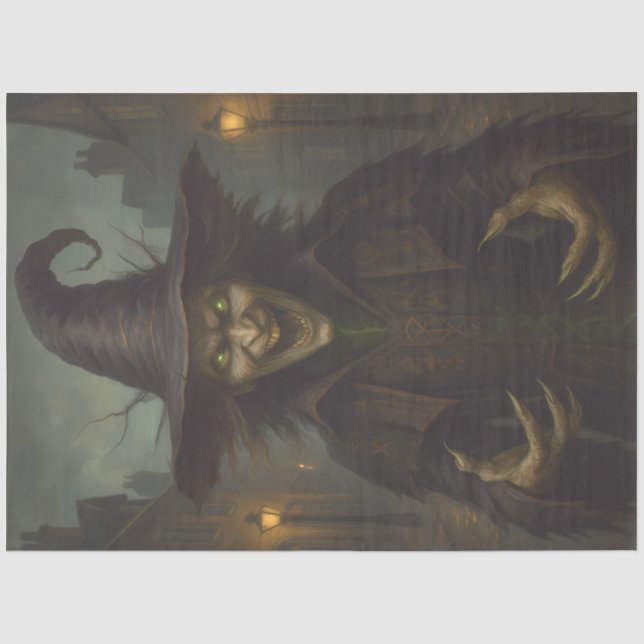 Creepy Hexe mit leuchtenden Augen - Spuk Halloween Seidenpapier (Vorderseite)