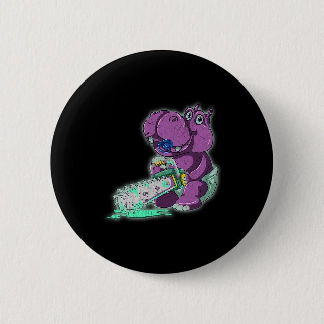 Creepy Hippo Beängstigend Vaporwave Animal Chainsa Button (Vorderseite)