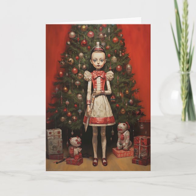Creepy Holiday Doll Weihnachtskarte 12x18 Feiertagskarte (Vorderseite)