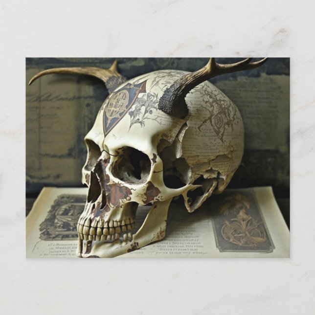 Creepy Human Antlered Skull Postkarte (Vorderseite)