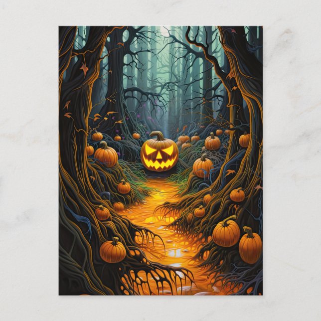Creepy Kürbislaterne Pumpkin Halloween-Party Postkarte (Vorderseite)