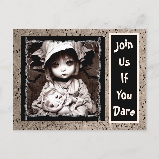 Creepy Little Child Big Eyes Halloween Postkarte (Vorderseite)