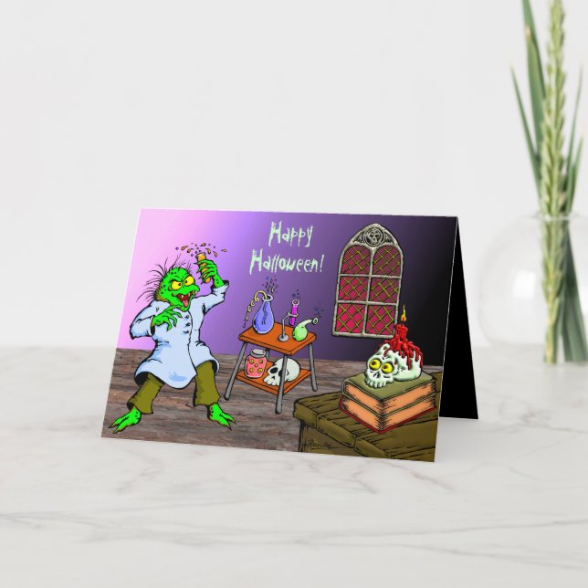 Creepy Mad Science Labrador Halloween Karte (Vorderseite)