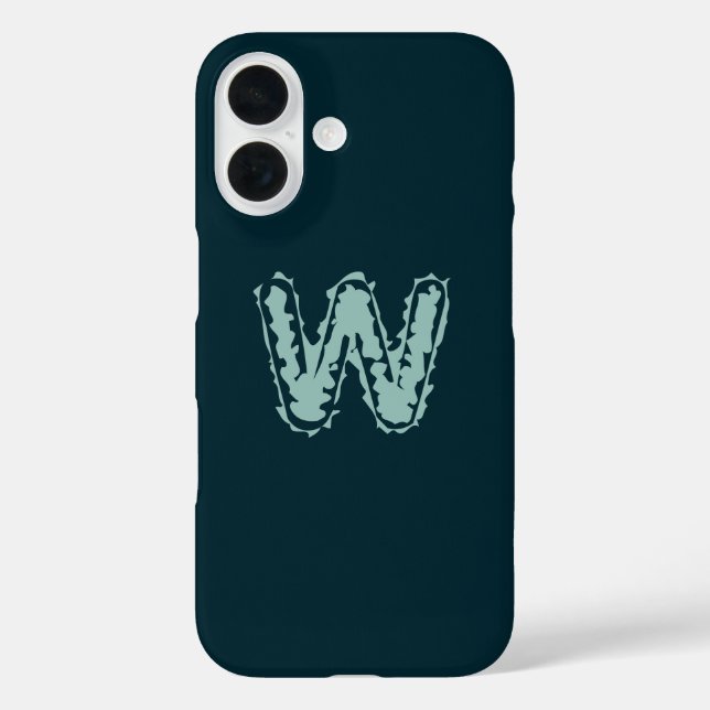 Creepy Monogram Mint Green auf Deep Blue iPhone 16 Hülle (Rückseite)