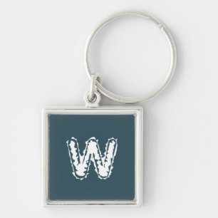Creepy Monogram White on Blue Schlüsselanhänger