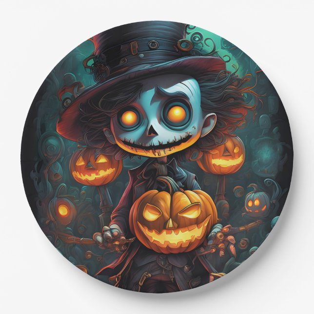 Creepy Monster und Jack-O-Lanterns Pappteller (Vorderseite)