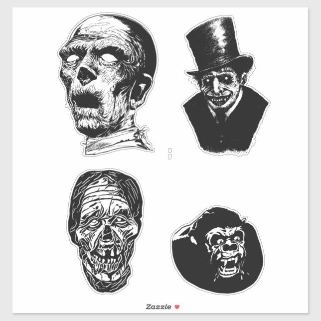 Creepy Monsters Kreaturen Horror Kunst Illustratio Aufkleber (Blatt)