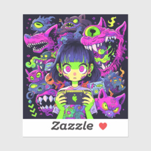 Creepy Niedlich Horror Anime Gamer Girl Aufkleber
