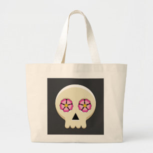 Creepy Niedlich Kawaii Goth Skull mit Blume Jumbo Stoffbeutel