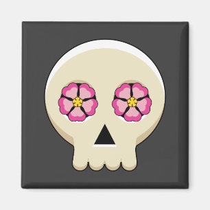 Creepy Niedlich Kawaii Goth Skull mit Blume Magnet