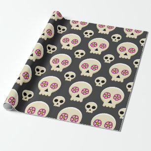 Creepy Niedlich Kawaii Goth Skull mit Blume Muster Geschenkpapier
