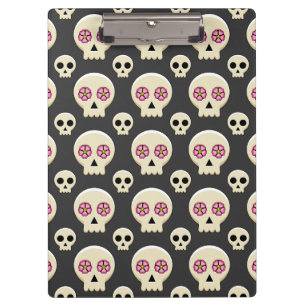 Creepy Niedlich Kawaii Goth Skull mit Blume Muster Klemmbrett