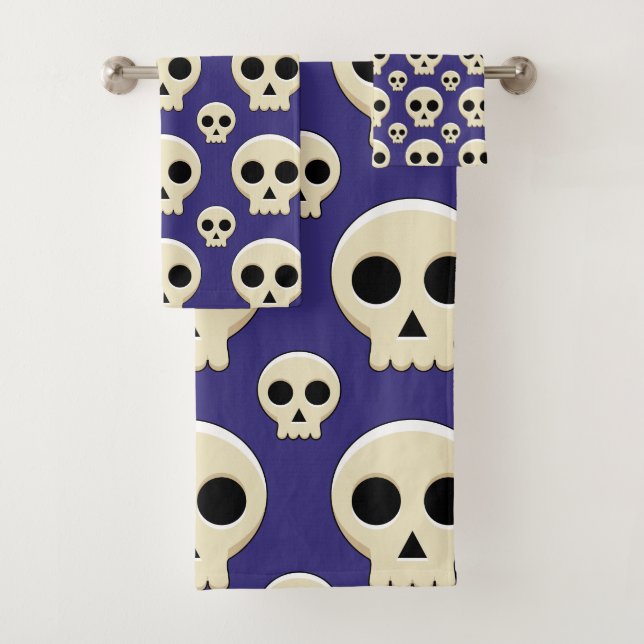 Creepy Niedlich Kawaii Goth Skull Pattern Badhandtuch Set (Insitu)