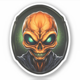Creepy Orange Alien Face Cartoon Alien Portrait Aufkleber