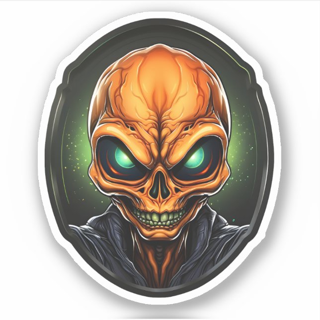Creepy Orange Alien Face Cartoon Alien Portrait Aufkleber (Vorderseite)