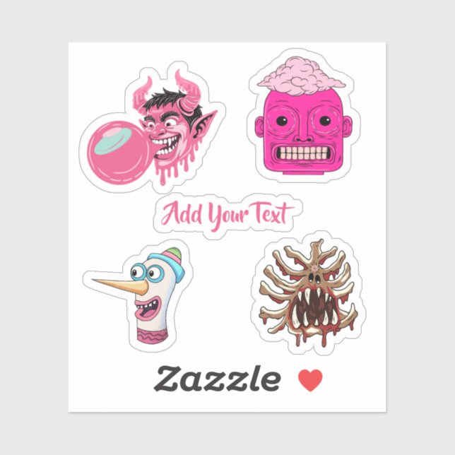 creepy pink cartoon surreal monster graphic design aufkleber (Blatt)