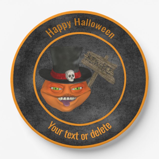 Creepy Pumpkin Face Personalisiertes Halloween-Par Pappteller (Vorderseite)