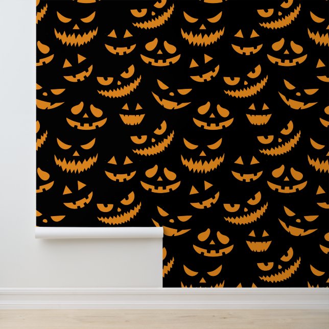 Creepy Pumpkin Faces Pattern Halloween Tapete (Anwendung)