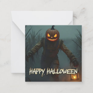 Creepy Pumpkin Head Halloween Szene Mitteilungskarte