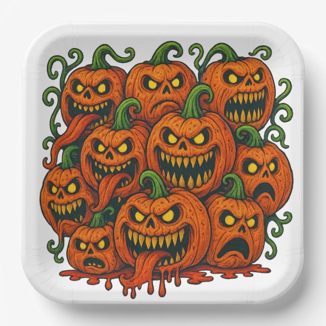 Creepy Pumpkin Horde Halloween Pappteller (Vorderseite)