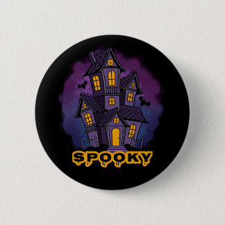 Creepy Purple Mansion Spooky Haunted House Button