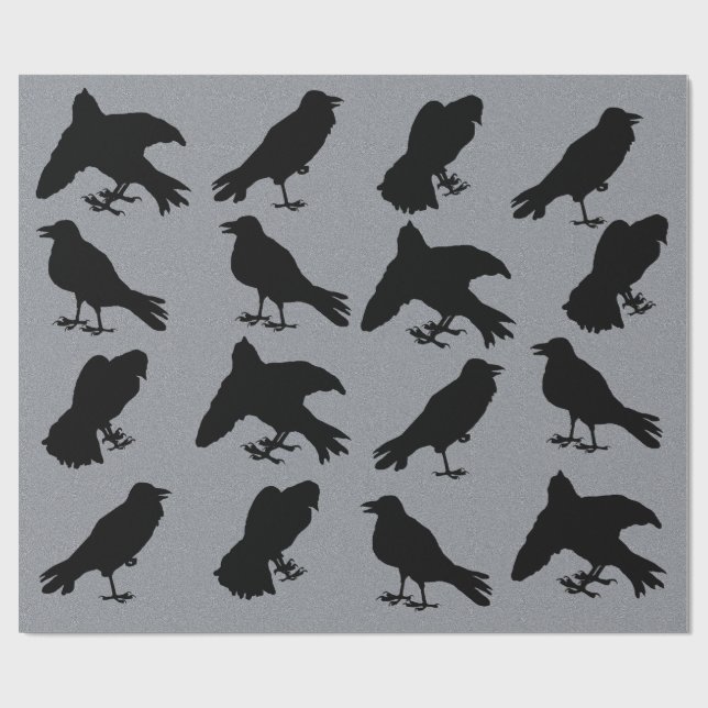 Creepy Raven Silhouetten Gothic Halloween Geschenkpapier (Flach)