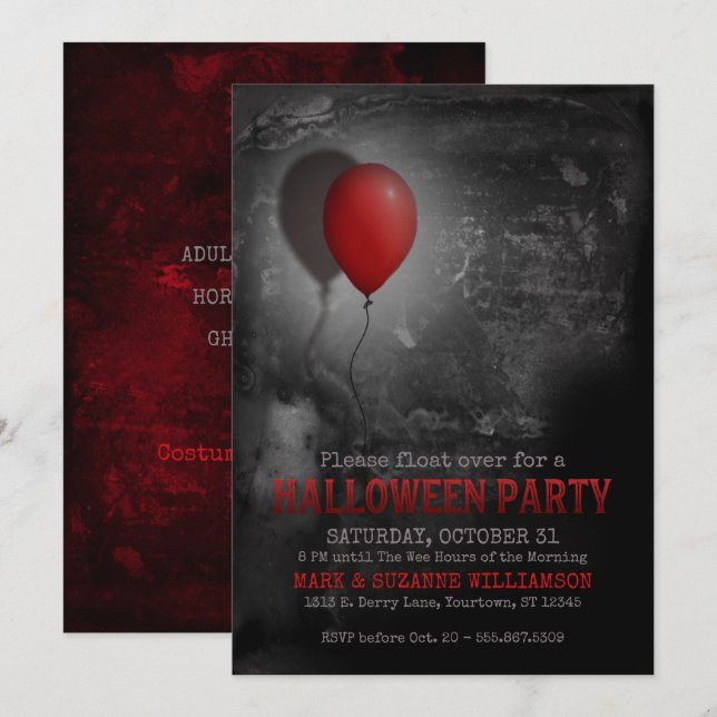 Creepy Red Balloon Halloween-Party Einladung (Vorne/Hinten)