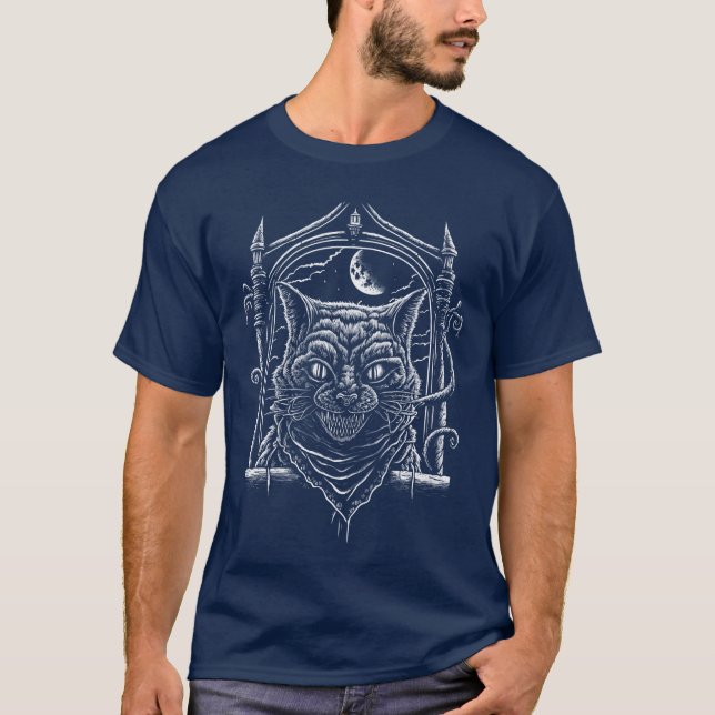 Creepy Scary Horror Cat Art Illustration Design fa T-Shirt (Vorderseite)
